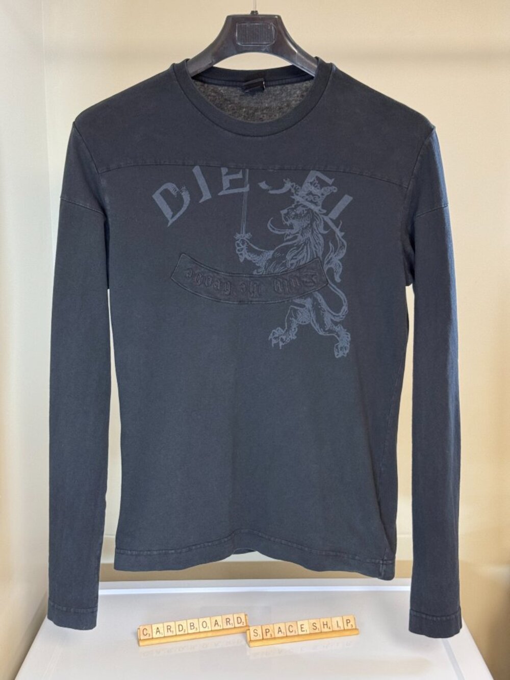 Vintage Y2K Diesel Heraldic Lion Graphic Long Sleeve Shirt Mens Large Black